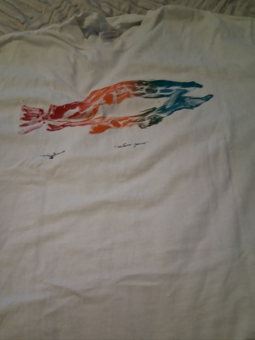 Port and Company White Tee with Blue Logo Tag